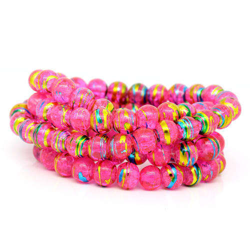 GLASS BEADS ROUND FUCHSIA FOIL 8MM