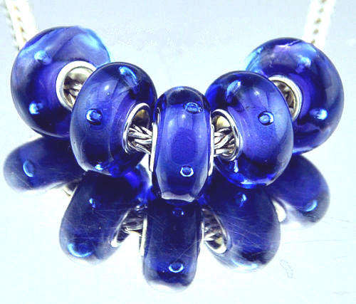 PANDORA STYLE 925 SILVER MURANO GLASS BEADS - CLEAR ROYAL BLUE WITH WATER BUBBLE EFFECT