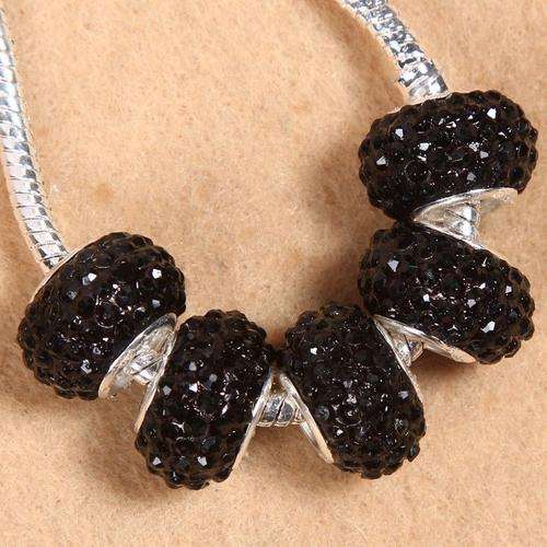 PANDORA STYLE MURANO RONDELLE BEADS WITH BLACK ENAMEL & RHINESTONES - SINGLE CORE