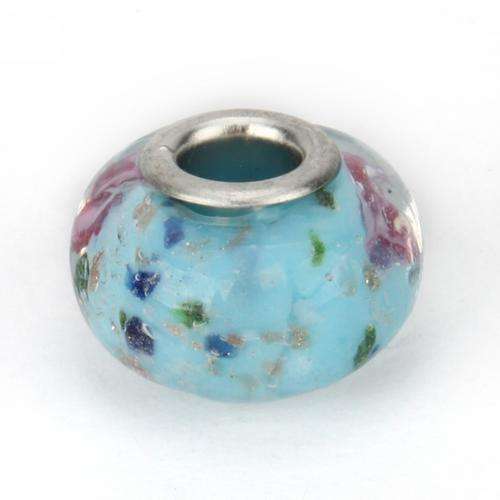 PANDORA STYLE 925 SILVER MURANO GLASS BEADS - CLEAR SKY BLUE WITH GOLD DUST AND INNER ROSE