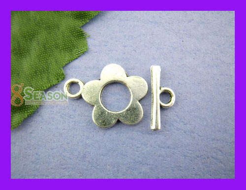 TOGGLE CLASPS - ANTIQUE SILVER - FLOWER RING - 16*20mm