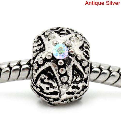 PANDORA STYLE - ANTIQUE SILVER - STAR FISH - CHARM BEADS - CLEAR AB RHINESTONE - 13 x11mm