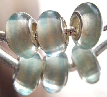 EUROPEAN STYLE - 925 SILVER CORE - MURANO GLASS BEADS - CLEAR WITH VERY LIGHT GREEN STRIPES