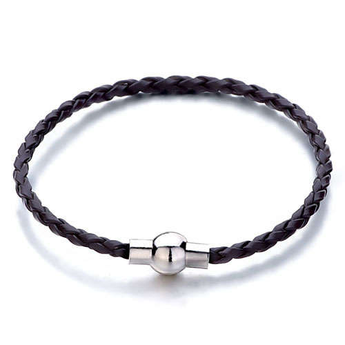 CHARM BRACELET - AUTHENTIC PUGSTER - BLACK LEATHER WOVEN ROPE WITH MAGNETIC CLASP - 21cm