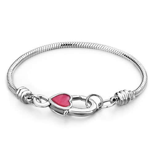PUGSTER - SNAKE CHAIN BRACELET - PINK ENAMEL HEART LOCK CLASP - 21cm