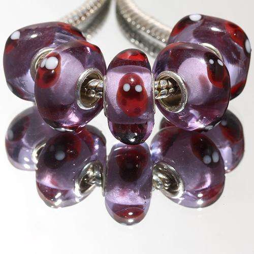 EUROPEAN STYLE - 925 SILVER CORE - MURANO GLASS BEADS - CLEAR PURPLE & LILAC WITH RED LADYBIRDS