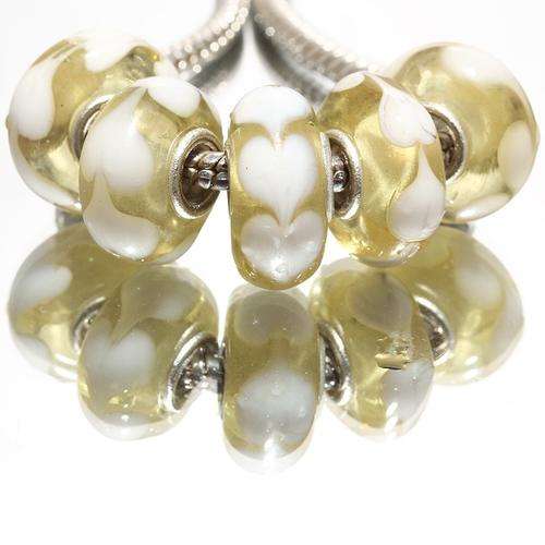 925 SILVER CORE - MURANO GLASS BEADS - CLEAR CREAM WITH WHITE HEART