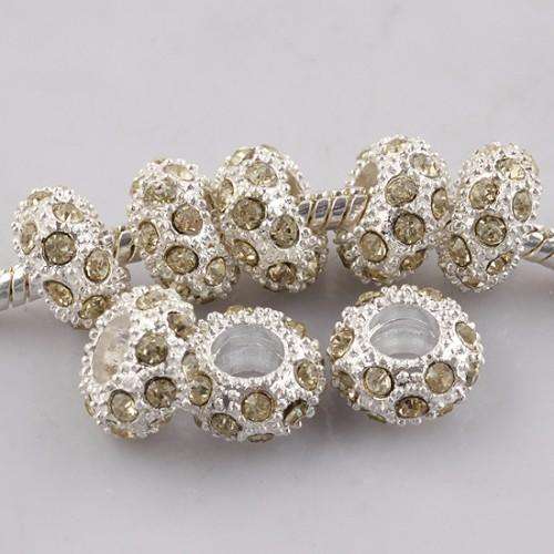 PANDORA STYLE - SILVER - CHAMPAGNE RHINESTONE - SPACER BEADS - FITS EUROPEAN BRACELETS - 11 x 6mm