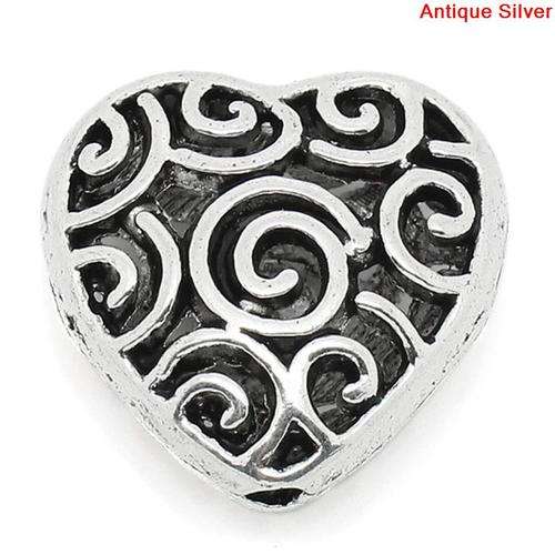 VINTAGE HEART - ANTIQUE SILVER - HOLLOW - 15mm x 16mm
