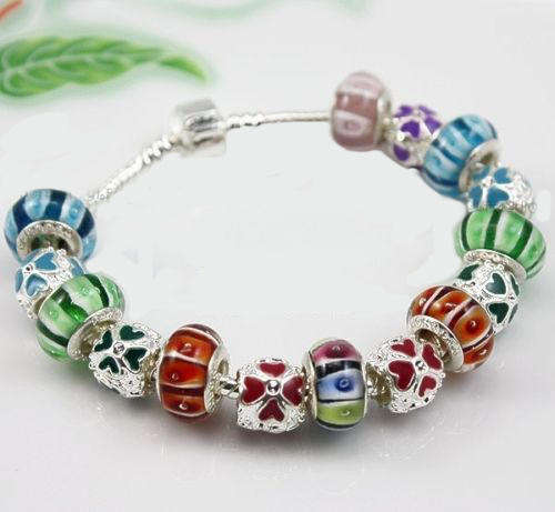 PANDORA STYLE BRACELETS - COMPLETE - 925 SILVER STAMPED - MULTI COLOR BEADS AND ENAMEL SPACERS