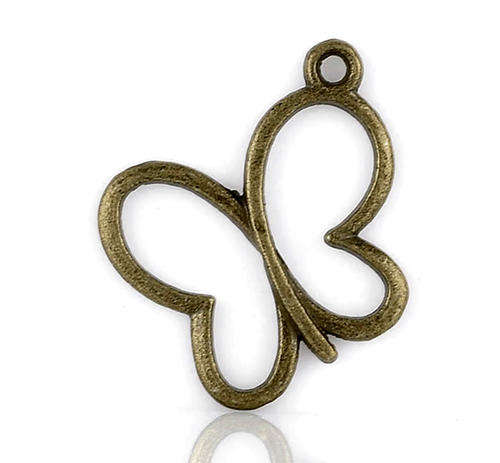 CHARMS - ANTIQUE BRONZE - OPEN BUTTERFLY CHARM PENDANTS - 24x20mm