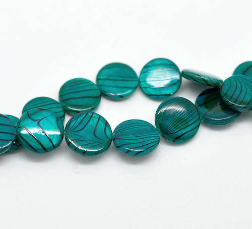 SHELL BEADS - MALACHITE GREEN WITH BLACK STRIPE - ROUND - 10-11mm