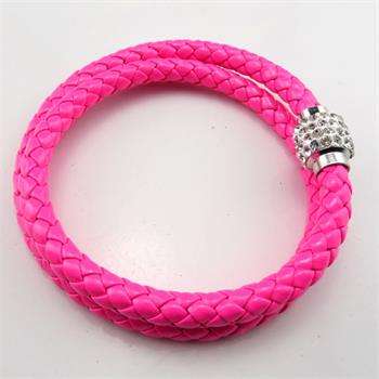LEATHER WRAP - DOUBLE - ROSE WRISTBAND WITH CLEAR RHINESTONE MAGNETIC CLASP BRACELET