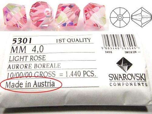 SWAROVSKI CRYSTAL - LIGHT ROSE AB - 4mm - XILION BICONE BEADS - 5301