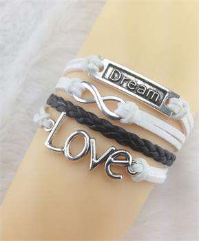**SPECIAL** INFINITY - LEATHER WRAP BRACELET - SILVER AND WHITE - 4 IN 1 - LOVE AND DREAM