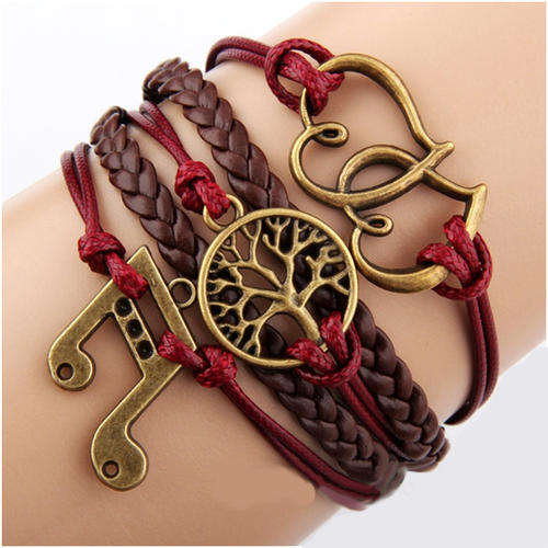 BRACELETS - INFINITY - ANTIQUE BRONZE - 5/1 - DOUBLE HEARTS, MUSIC NOTE, TREE OF LIFE