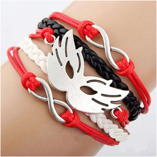 INFINITY - SILVER, RED, BLACK & WHITE - MASK - LEATHER & ROPE BRACELET
