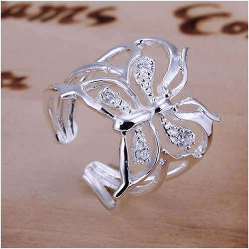 925 SILVER - STAMPED - CRYSTAL BUTTERFLY - ADJUSTABLE - RING