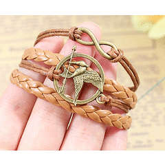 INFINITY ANTIQUE BRONZE, AND BROWN -4 IN 1 - HUNGER GAMES - LEATHER & ROPE BRACELET