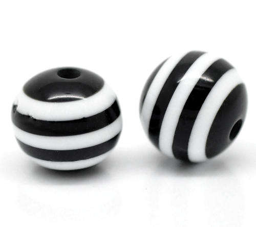 ACRYLIC RESIN - BLACK STRIPED - ROUND BEADS - 10mm