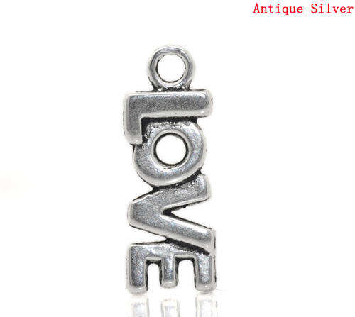 CHARMS - ANTIQUE SILVER - "LOVE" - 21x8mm