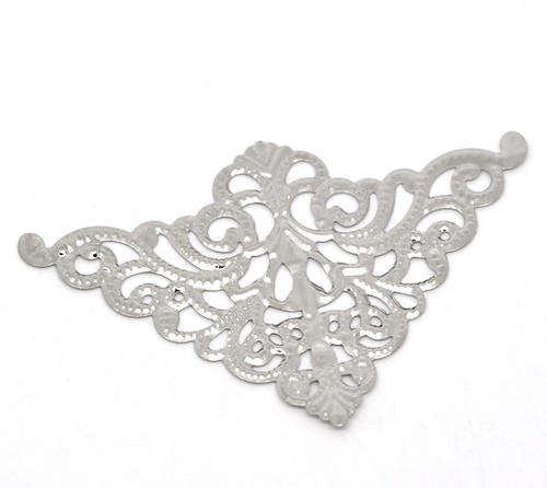 CONNECTORS - SILVER - FILIGREE - TRIANGLE WRAPS - 7.5x4.8cm