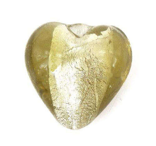 GLASS BEADS - SILVERFOIL LAMPWORK - HEART - LIGHT GOLD - 13 x 9mm