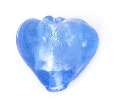 GLASS BEADS - SILVERFOIL LAMPWORK - HEART - OCEAN BLUE - 13x9mm
