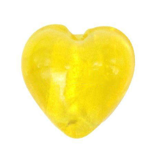 GLASS BEADS - SILVERFOIL LAMPWORK - HEART - YELLOW - 13 x 9mm