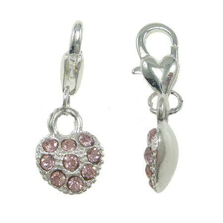 CHARMS - CLIP ON - RHINESTONES - HEART - PINK