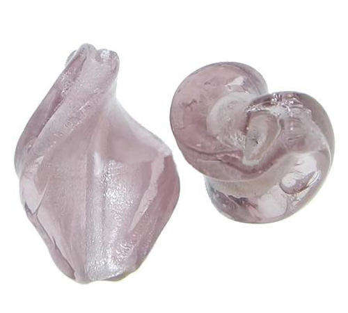 Glass Beads Silver Foil Lampwork Twist Lilac