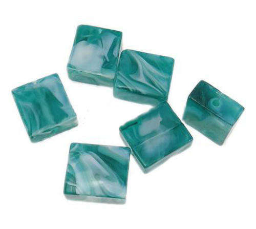 GLASS BEADS - HANDMADE - LAMPWORK - RECTANGLE - TURQUOISE AND WHITE - 16x14x6.50mm