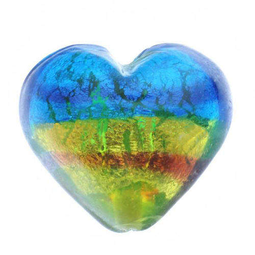 GLASS BEADS - SILVER FOIL - LAMPWORK - HEART - RAINBOW COLORS - 24x21x16mm