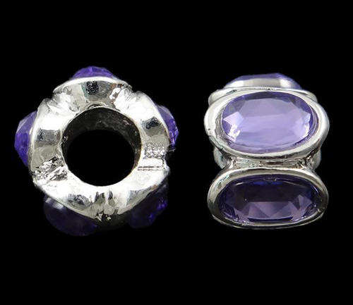 EUROPEAN STYLE - DRUM - ANTIQUE SILVER - LILAC - RHINESTONE - SPACER BEADS