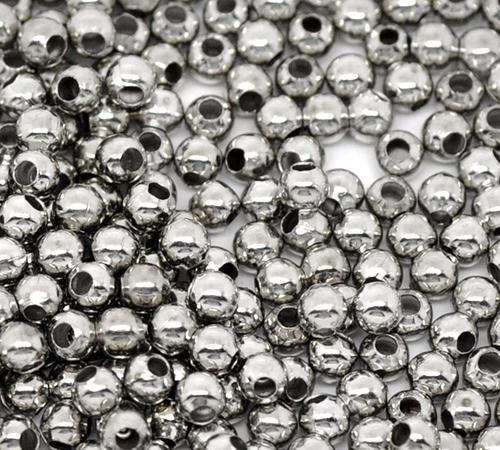 SPACER BEADS - SILVER TONE - SMOOTH BALL - 3mm - 50 PCS