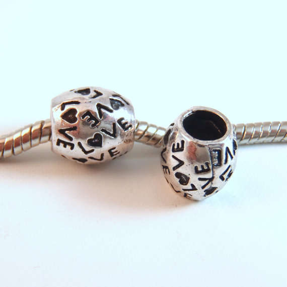 EUROPEAN STYLE - DRUM - ANTIQUE SILVER - LOVE - SPACER BEADS - 10x5mm