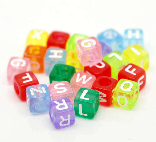 ACRYLIC - ALPHABET CUBIC BEADS - TRANSLUCENT - 6mm - RANDOMLY MIXED - 10 PCS