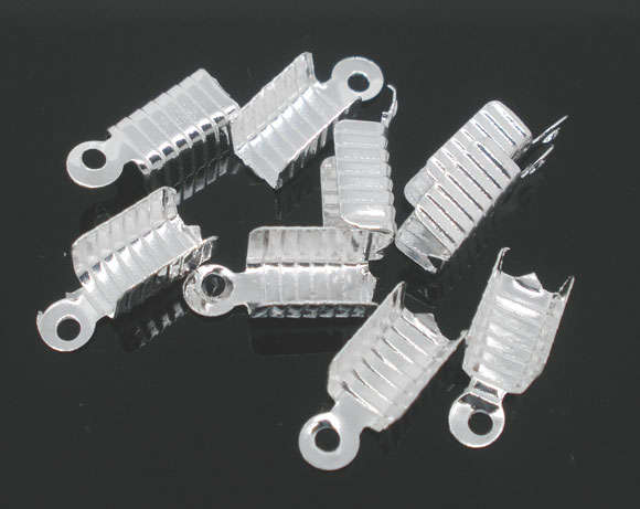 Necklace/Cord/Ribbon Fold Over Crimp Ends With Loop Silver Plated (Shiny) - 12 X 5mm