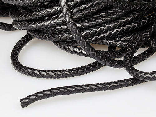 BRAIDED LEATHER CORD - BLACK - ROUND - 6mm - SOLD PER METER