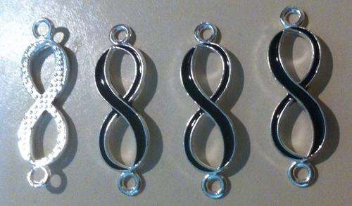CONNECTORS - INFINITY- ENAMEL - BLACK - SILVER TONE - PLATED ZINC ALLOY