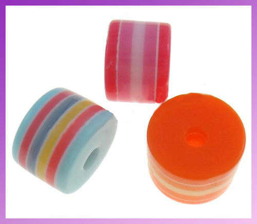 ACRYLIC - RESIN - ASSORTED COLORS - STRIPED COLUMN BEADS - 8mm