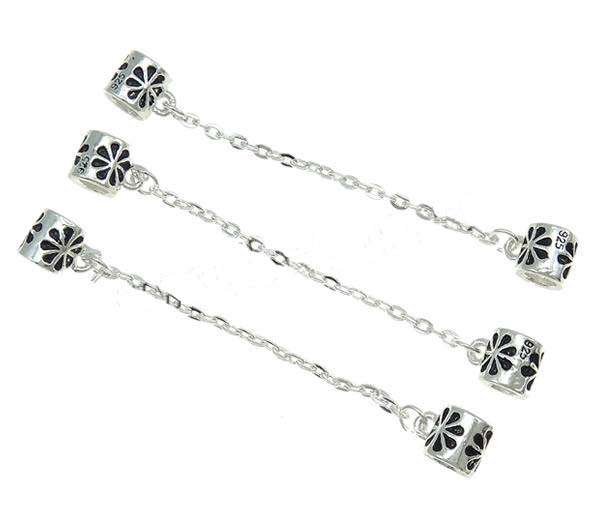 EUROPEAN STYLE - SAFETY CHAINS FOR BRACELETS WITH FLORAL DESIGN - SILVER - 7.50x10.50x7.50mm