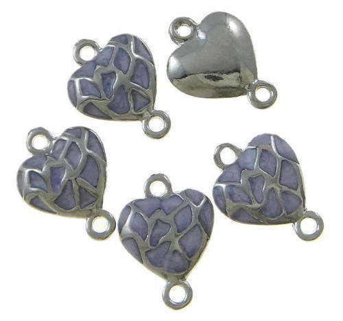 CONNECTORS - LILAC HEARTS - PLATINUM COLOR PLATED - 1/1 LOOP - 12x17x3mm