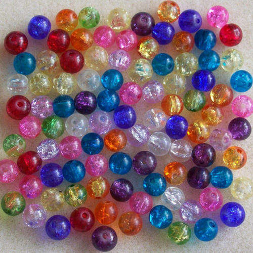 GLASS BEADS - LOOSE - ROUND - ASSORTED COLORS - CRACKLE - 8mm