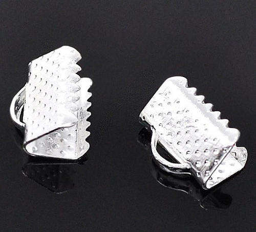 CORD ENDS/RIBBON ENDS/CRIMP ENDS/DULL SILVER TONE CRIMP ENDS/PLATED CORD ENDS/10MM CRIMP ENDS