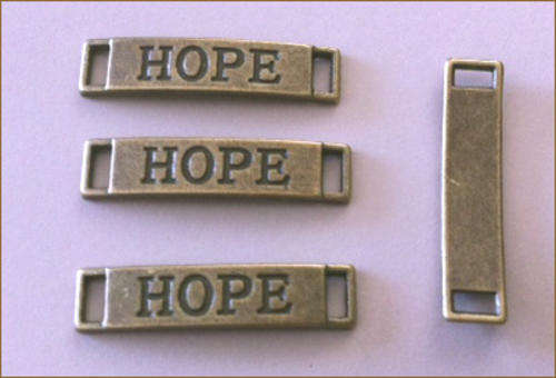 CONNECTORS - ANTIQUE BRONZE - SIDEWAYS - "HOPE" - CHARMS - 7x28mm