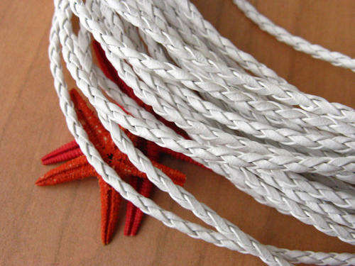 BRAIDED LEATHER CORD - LEATHEROID - WHITE - FOR DIY CRAFTS - 3mm - SOLD PER METER
