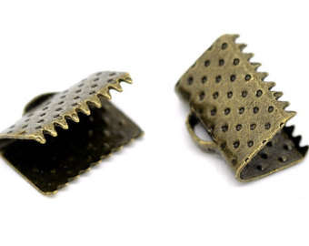 RIBBON CRIMP ENDS - BRONZE - 16 x 7.5mm - SOLD PER  PACK OF 2 PCS