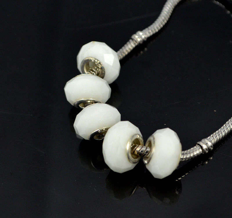 925 SILVER CORE - EUROPEAN STYLE - CRYSTAL GLASS BEADS - FACETED - SOLID WHITE