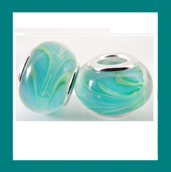 EUROPEAN STYLE - 925 SILVER CORE - MURANO GLASS BEADS - CLEAR SKY BLUE,PASTEL YELLOW & PASTEL GREEN